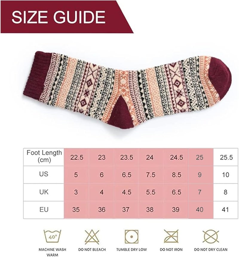Lisacool 5 Pairs Womens Wool Socks - Winter Warm Socks - Thick Thermal Knit Vintage Cozy Crew Soft Gifts for Women - Image 2